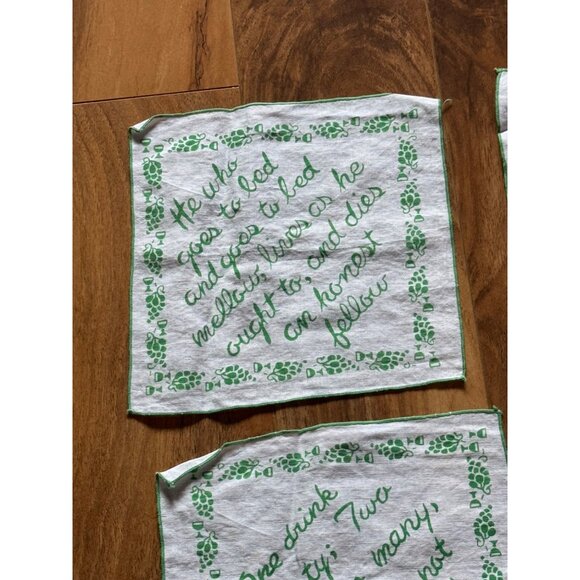 Vintage Irish Linen Cocktail Napkins With Green Wine & Whiskey Quotes Set Of 7 - Picture 5 of 11